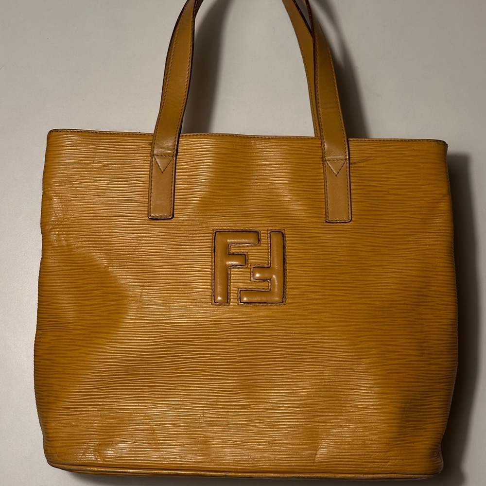 Vintage Fendi Textured Leather Tote — Mustard Yellow